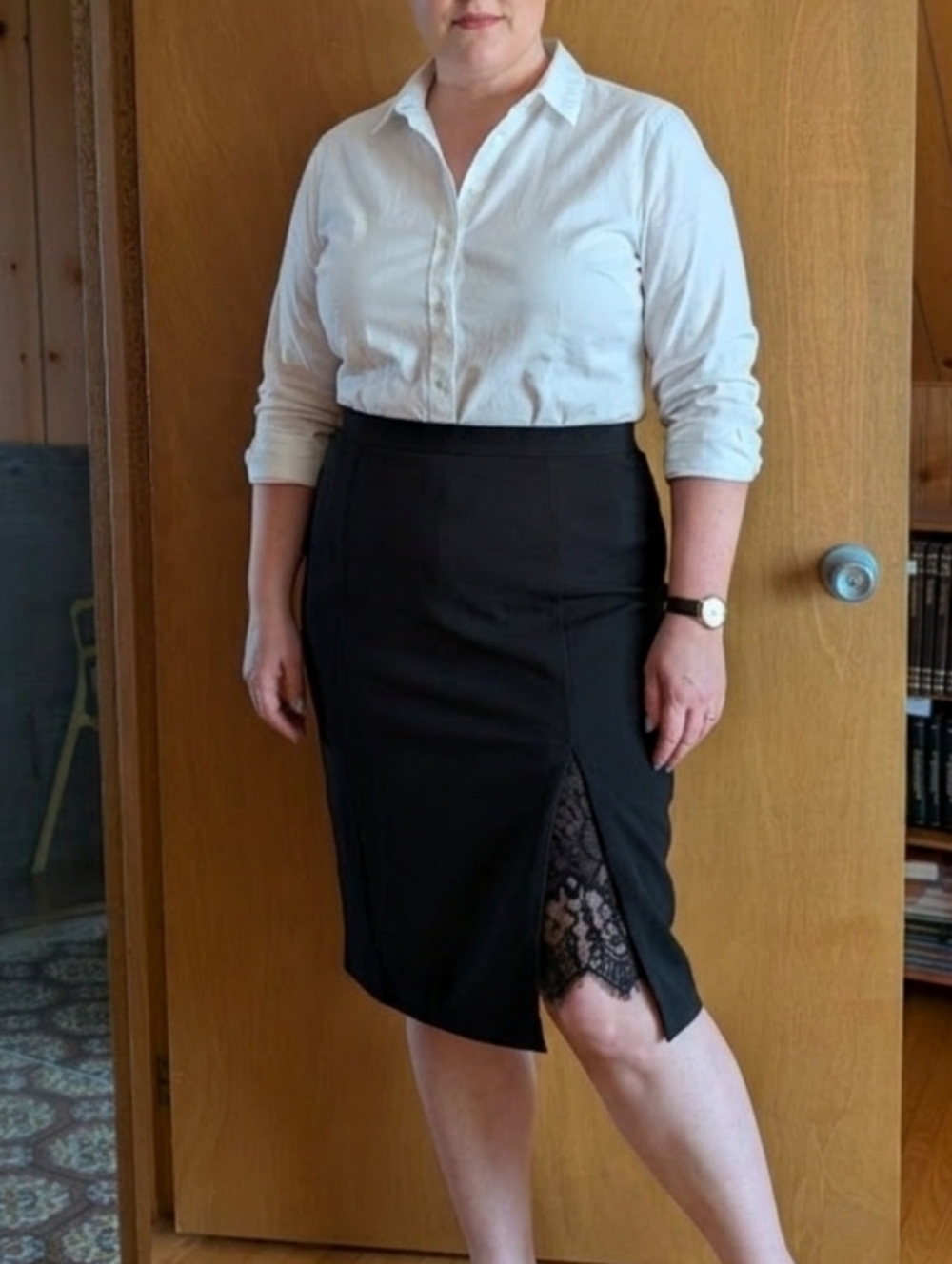 Michel Studio Black Tailored Pencil Skirt with Lace Slip